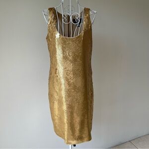 NICOLE MILLER COLLECTION GOLD SEQUIN EVENING KNEE LENGHT DRESS SZ 2 SILK BLEND